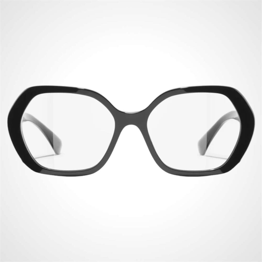 New CHANEL Eyeglasses Black Gold Chain CC Square Acetate Womens - Picture 2 of 5